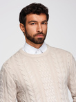 Elegancki sweter męski z ciekawym splotem – ecru V1 OM-SWSW-0173