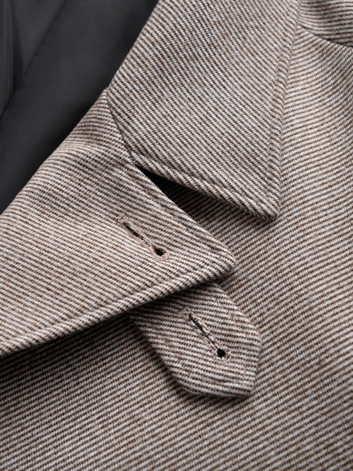 Single-breasted patterned men's coat with pockets - ash V1 OM-COWC-0108