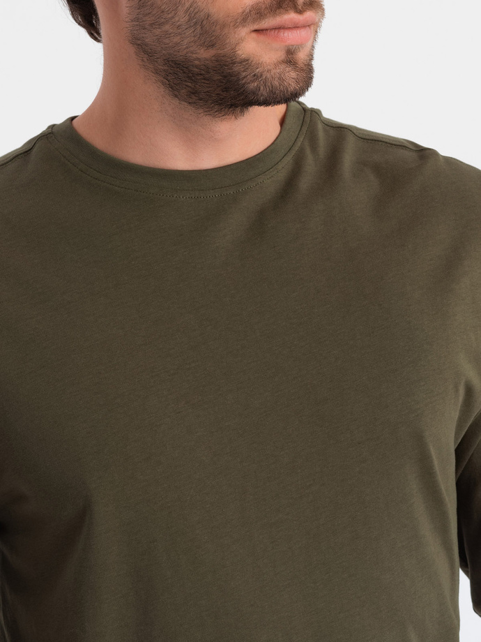 Men's BASIC longsleeve with round neckline - dark olive V7 OM-LSBL-0106