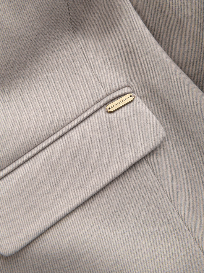 Melanżowa męska marynarka z dodatkiem rayonu ze stójką – beżowy melanż V3 OM-BLZB-0131