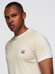 Men's t-shirt with contrasting stripes - cream V7 OM-TSCT-0115