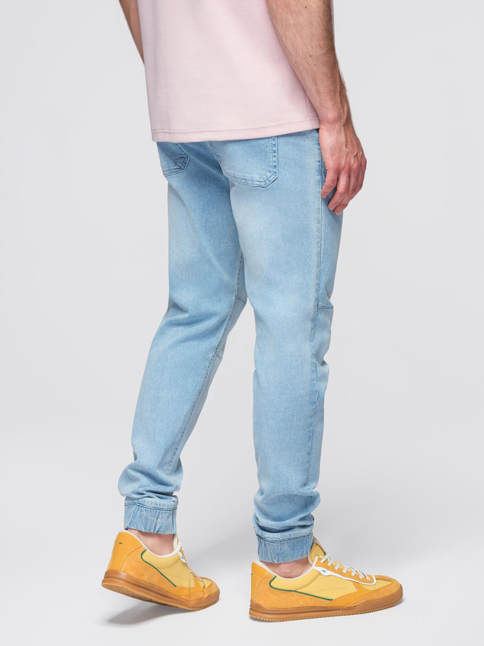 Men's JOGGERS denim pants with wash effect - light blue V1 OM-PADJ-0267