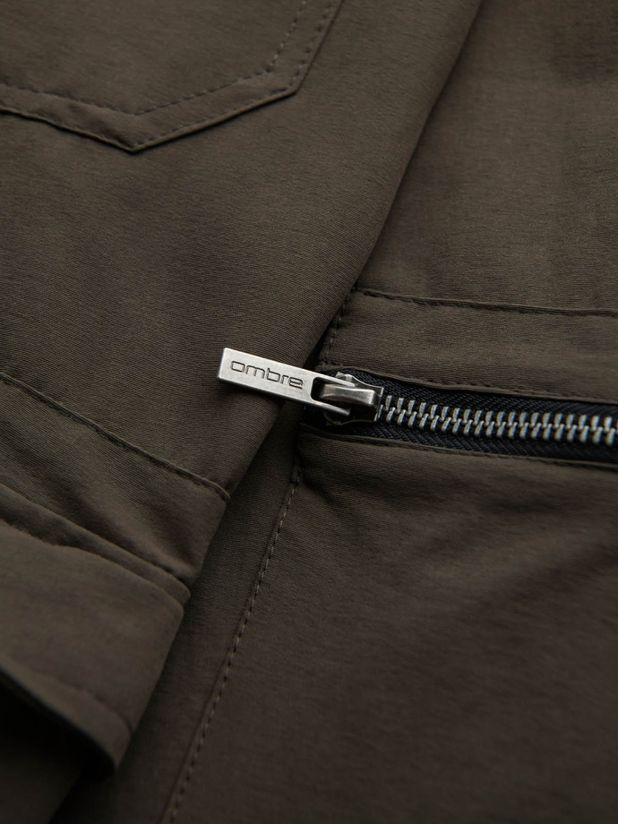 Men's jogger pants with cargo pockets and print - dark olive green V5 OM-PAJO-0200