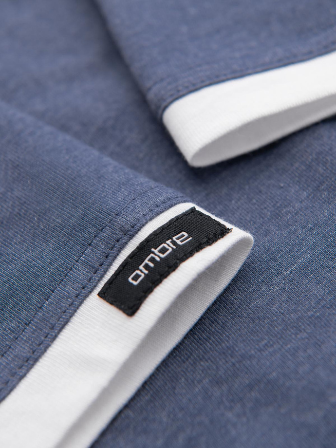 Męski t-shirt bawełniany z kapturem – ciemnoniebieski melanż V12 OM-TSCT-0256