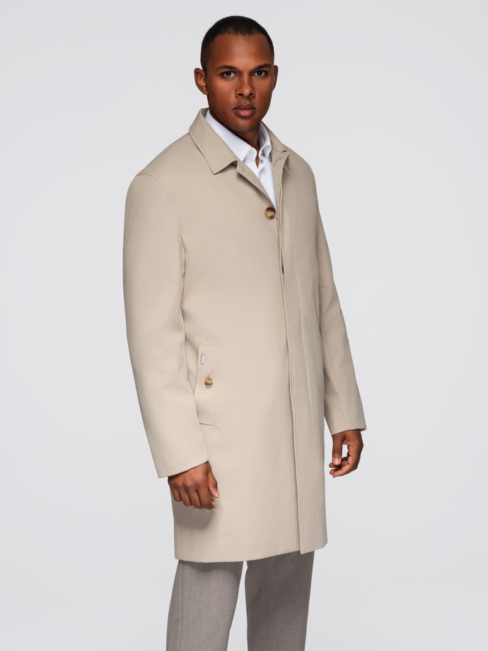Men's minimalist coat with detachable vest - beige V1 OM-COLC-0139