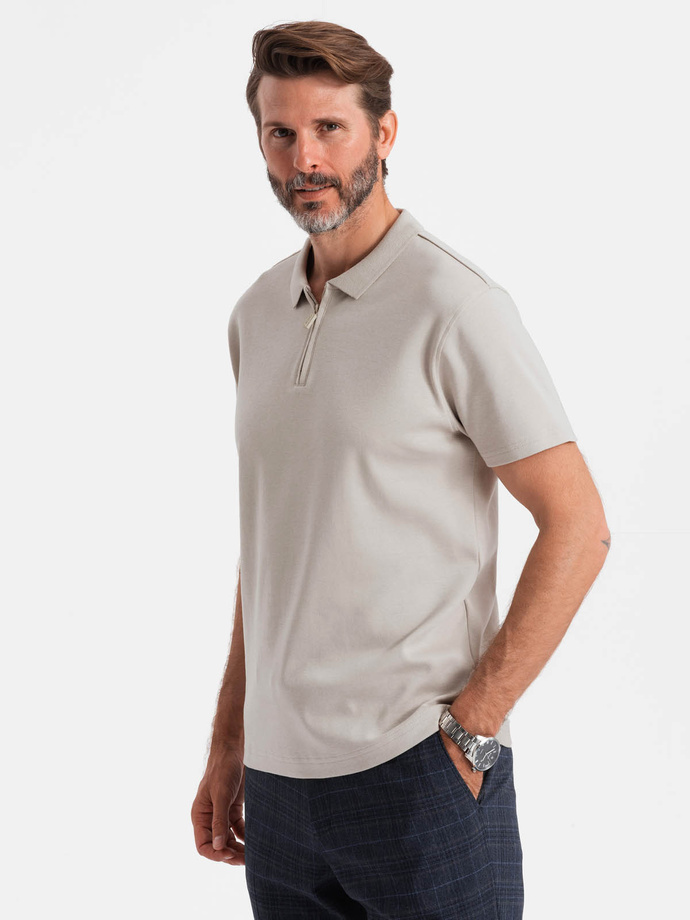 Men's polo shirt with zippered collar - ash V2 OM-POSS-0132