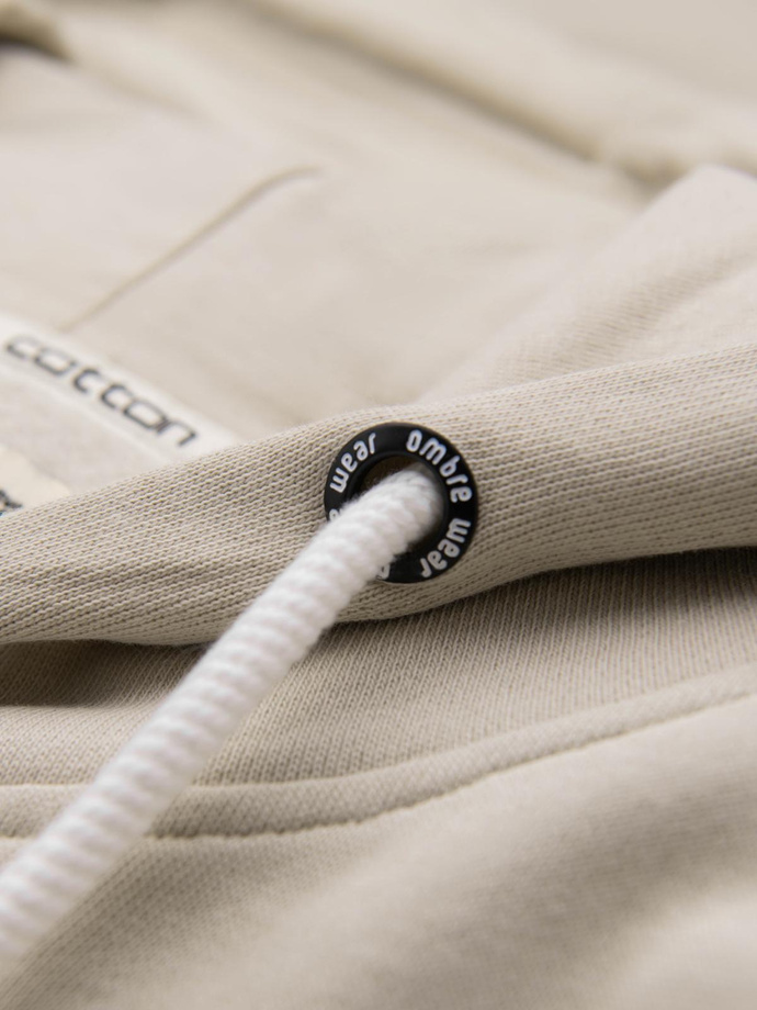 Bluza męska dresowa BASIC rozpinana z kapturem - jasnobeżowa V1 OM-SSBZ-0178