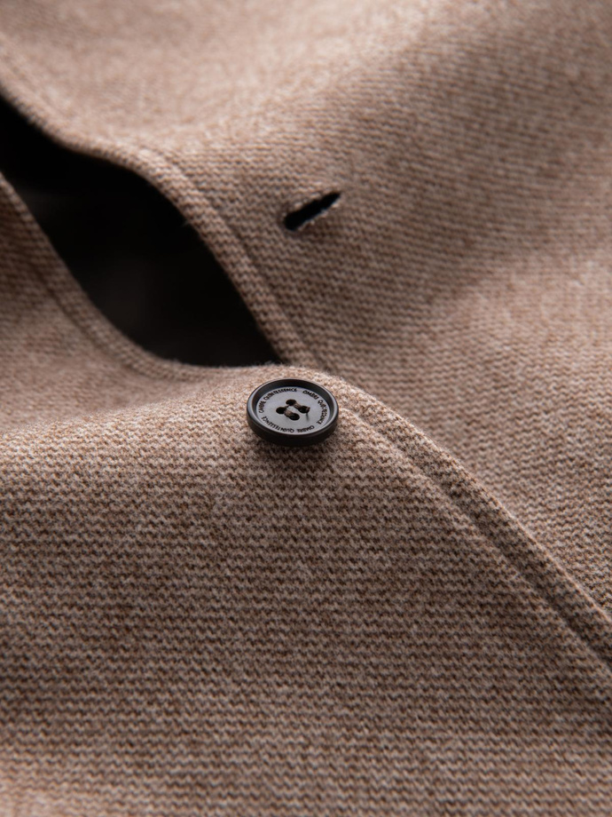 Melanżowy długi męski płaszcz z kapturem – beżowy V2 OM-COWC-0122