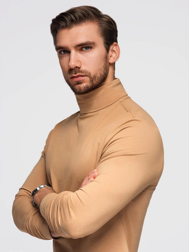 Men's plain turtleneck longsleeve - light brown V5 OM-LSCL-0130