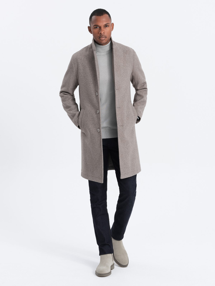 Men's lightweight single-breasted coat - light brown V4 OM-COWC-0104