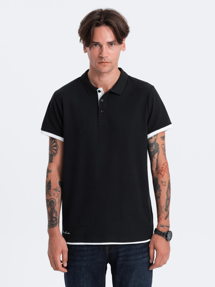 Men's cotton polo shirt with contrast trim - black V8 OM-POSS-0113