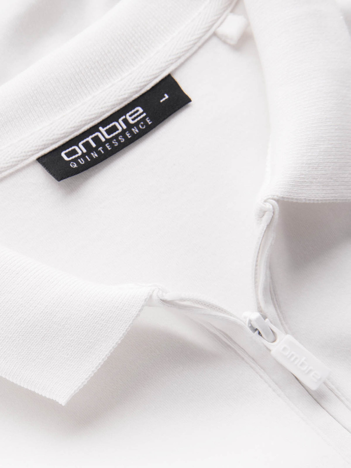 Men's polo shirt with zippered collar - white V1 OM-POSS-0132