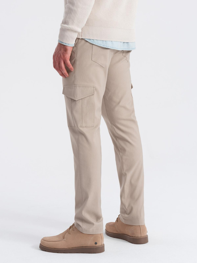 Men's REGULAR fabric pants with cargo pockets - beige V3 OM-PACG-0178
