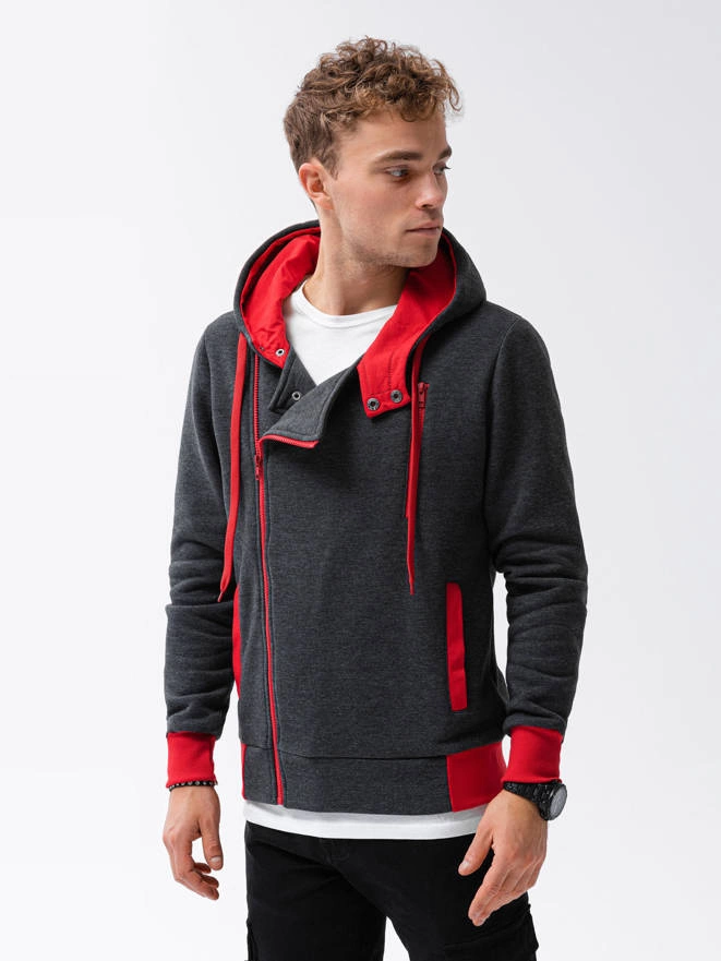 Men's zip-up hoodie - dark grey/red B297