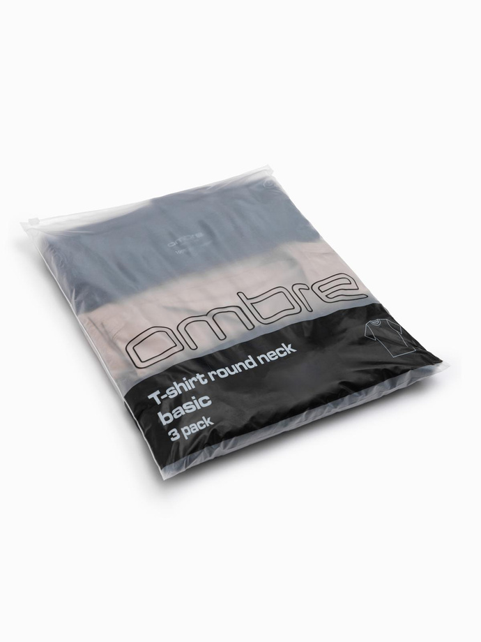 Zestaw męskich bawełnianych koszulek BASIC z okrągłym dekoltem – czarny/granatowy/piaskowy V7 OM-TSBS-0232