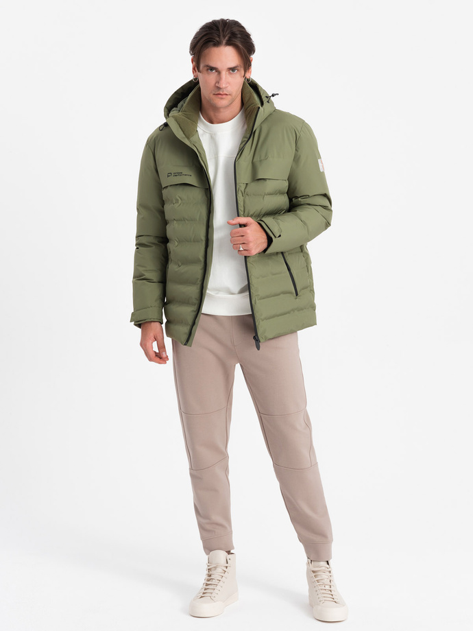 Men's winter jacket with detachable hood - olive V1 OM-JAHP-0150