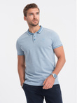 Men's melange polo shirt with contrast collar - blue V3 S1618