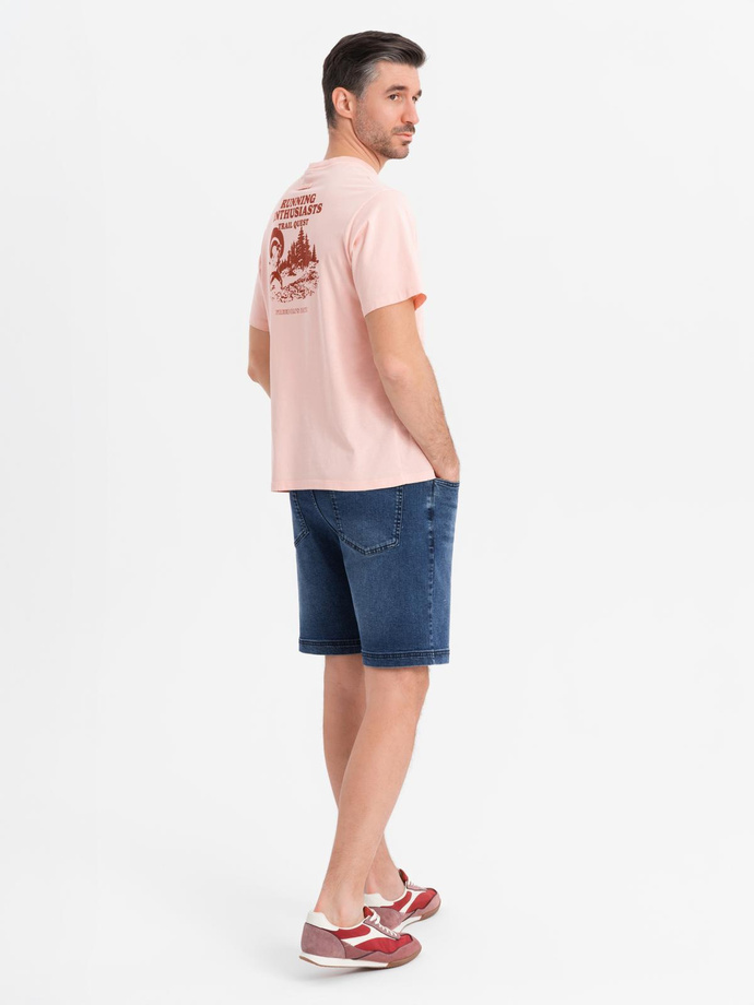 Men's shorts with elastic waistband and wash effect - blue V2 OM-SRDS-0192