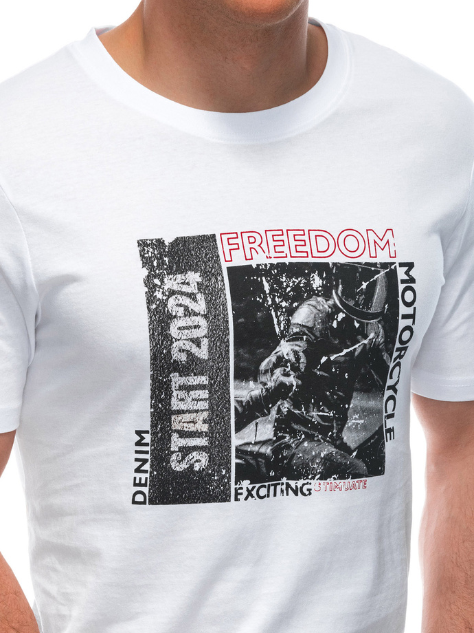 T-shirt męski z nadrukiem S1952 - biały
