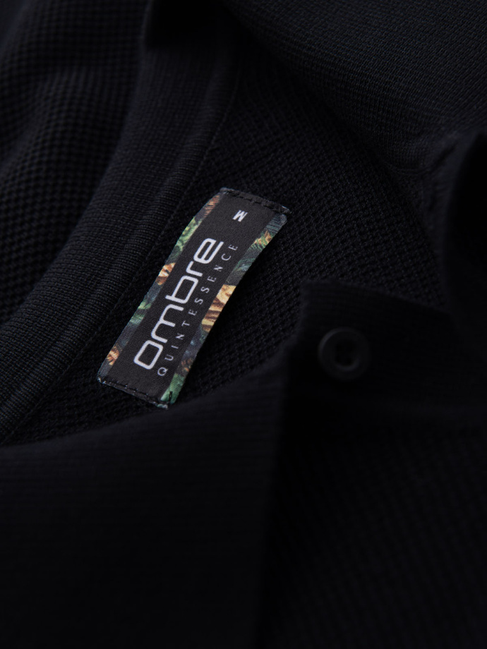 Bawełniana męska koszulka polo ze strukturalnej dzianiny – czarna V5 OM-POSS-0117