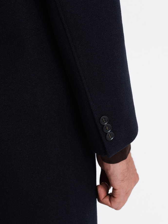 Men's long single-breasted coat with collar and undercoat - navy blue V3 OM-COWC-0106