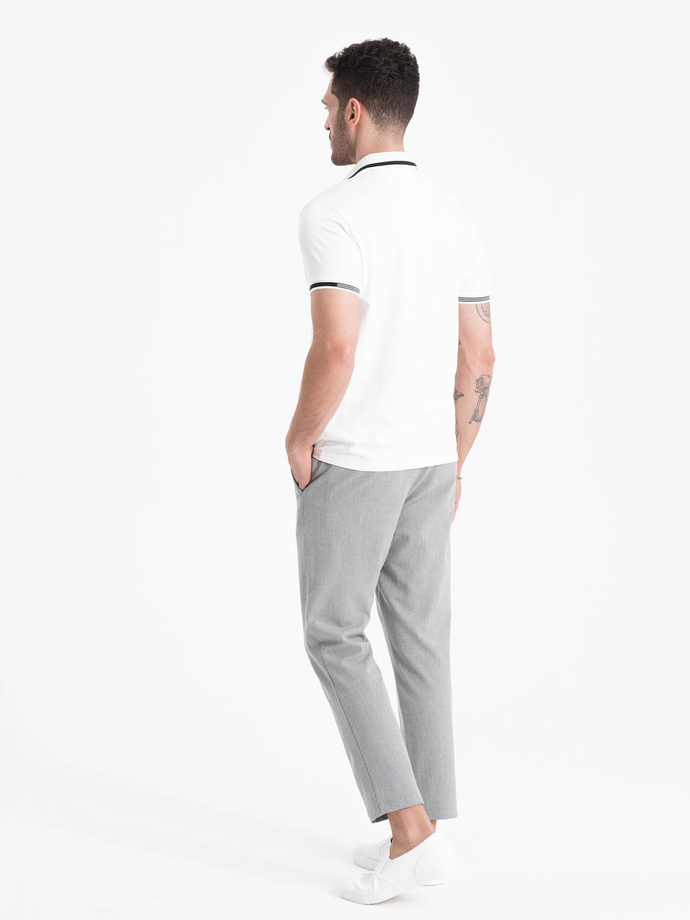 Men's elastane polo shirt with contrasting elements - white V1 OM-POSS-0123