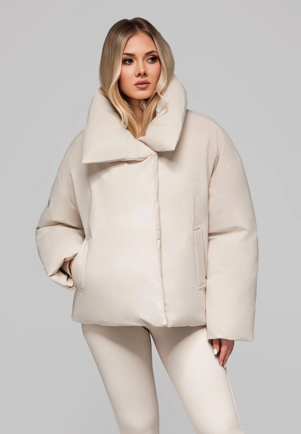 Women's quilted jacket with stand-up collar OW-JALP-0101 v2 - beige