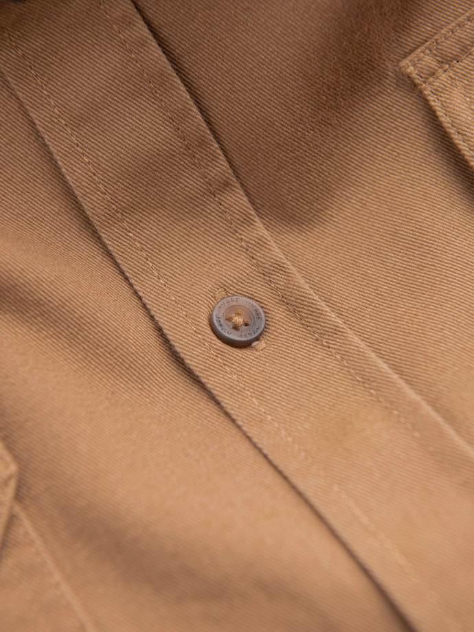 Men's REGULAR FIT cotton shirt with buttoned pockets - camel V2 OM-SHCS-0146