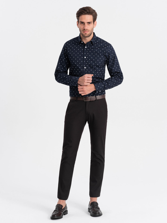 Klasyczna męska bawełniana koszula SLIM FIT w kotwice - granatowa V2 OM-SHCS-0156