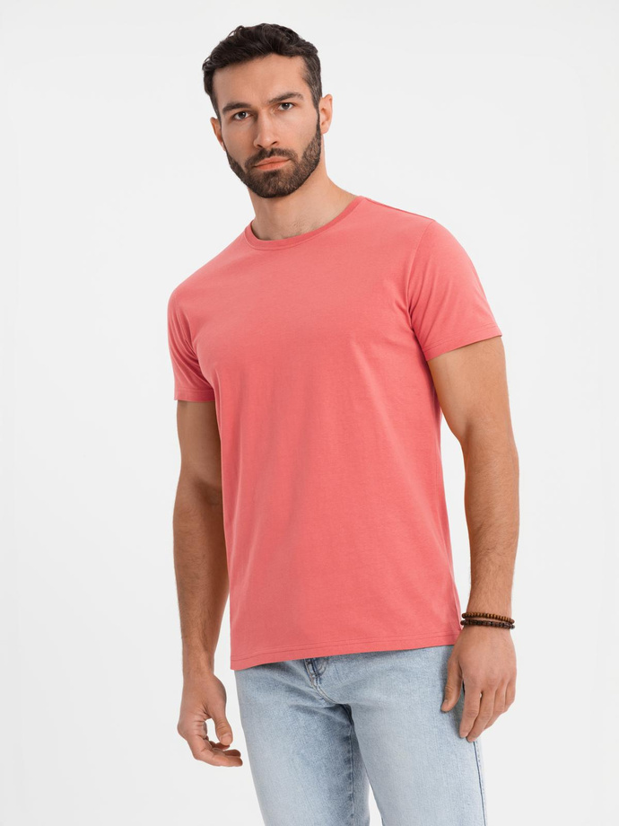T-shirt męski klasyczny bawełniany BASIC - koralowy V17 OM-TSBS-0236