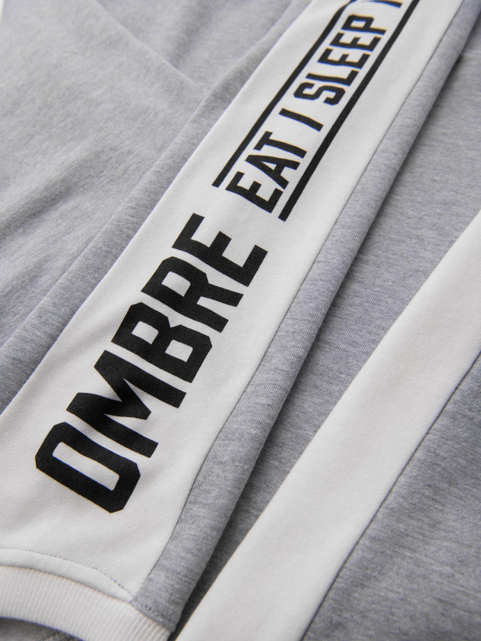 Men's sweatshirt with contrasting stripes and raglan sleeves - grey melange V2 OM-SSNZ-0200