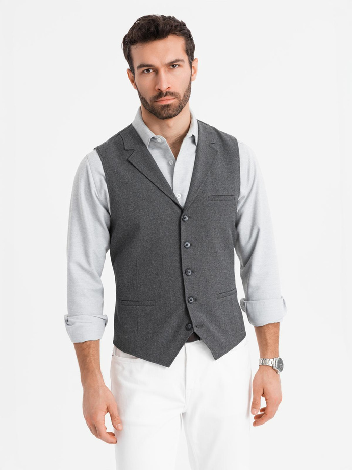 Men's suit vest with collar - graphite V2 OM-BLZV-0109