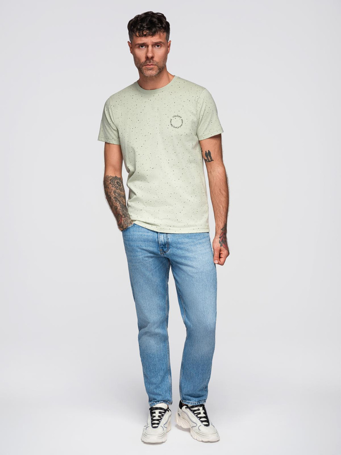 Men's printed cotton T-shirt with round neckline - mint V3 OM-TSFP-0186