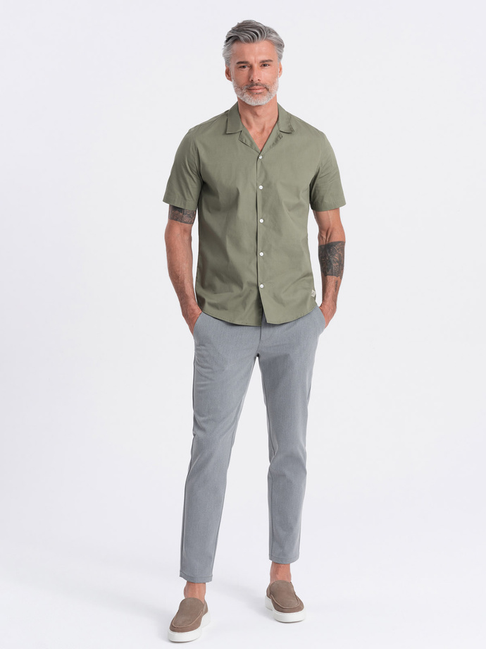 Men's short sleeve shirt with Cuban collar - khaki V4 OM-SHSS-0168