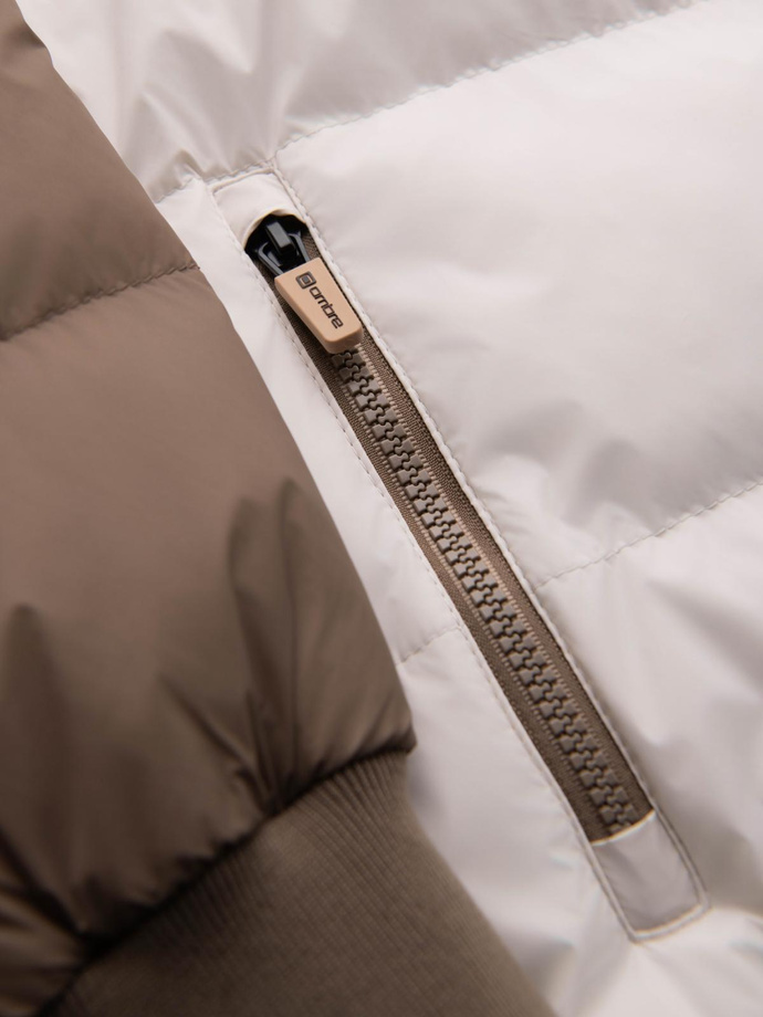 Kolorowa sportowa męska kurtka w stylu retro – beżowo-biała V2 OM-JALP-0296