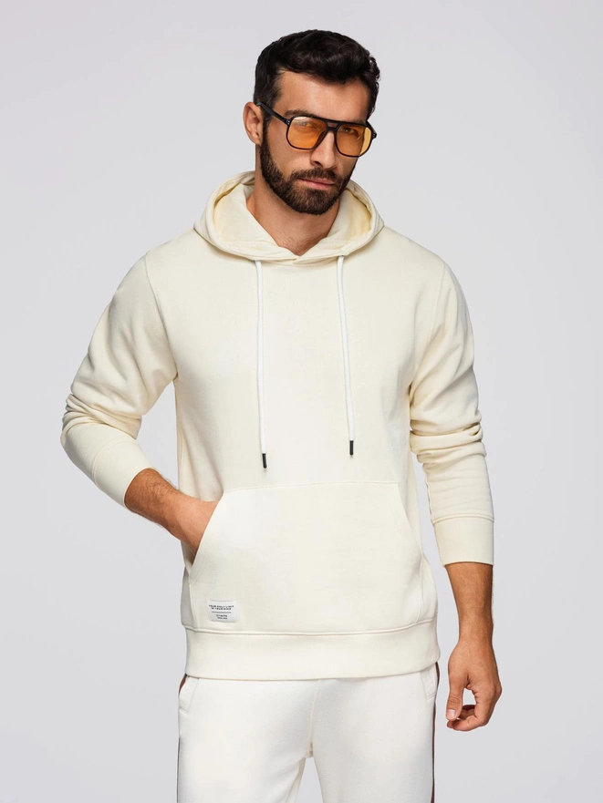 Men's BASIC kangaroo hooded sweatshirt - cream V11 B1674