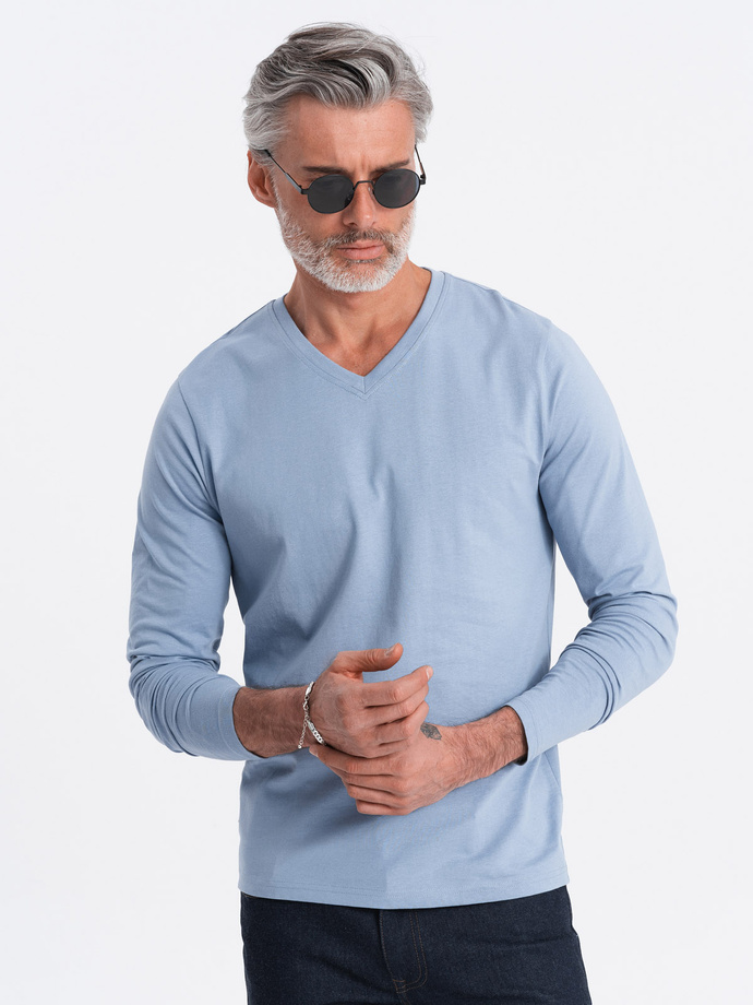 Men's unprinted longsleeve with a crew neckline - blue denim V9 OM-LSBL-0108 