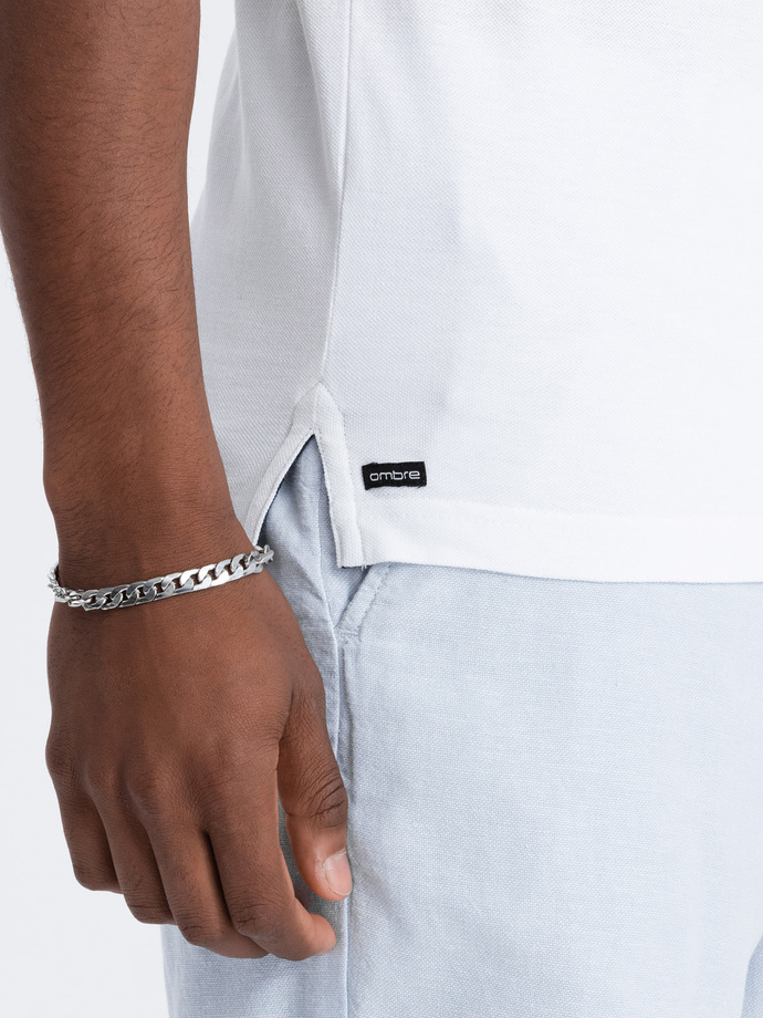 T-shirt męski polo bez kołnierzyka - biały V1 S1381