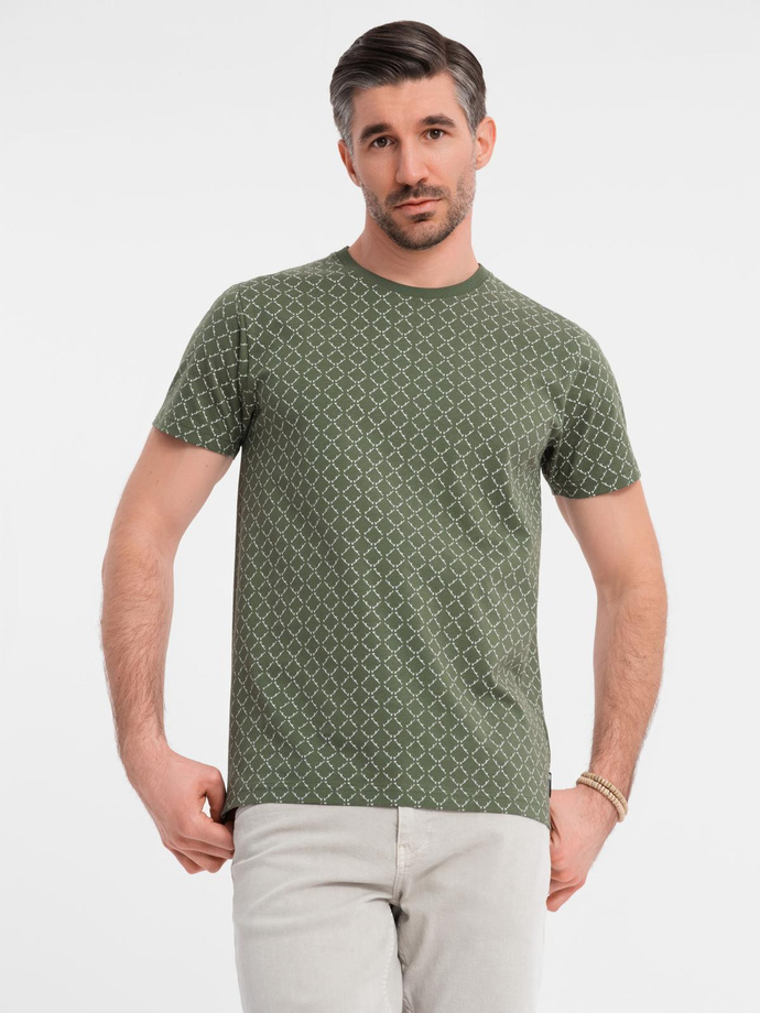Men's full print knit shirt - olive V2 OM-TSFP-0250