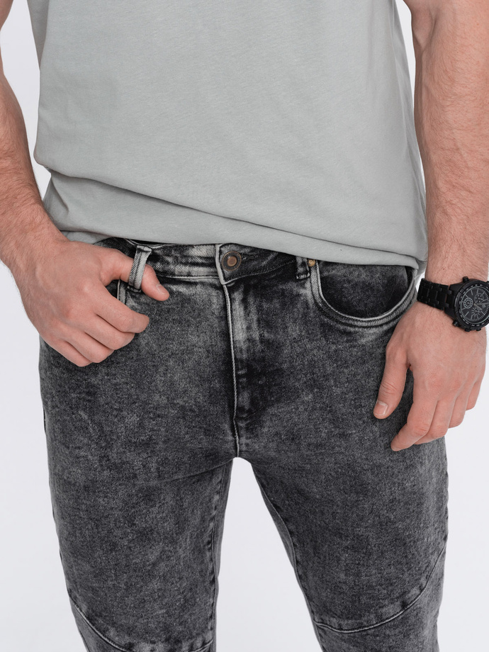 Men's slim fit denim pants with stitching at the knees - grey V3 OM-PADP-0109