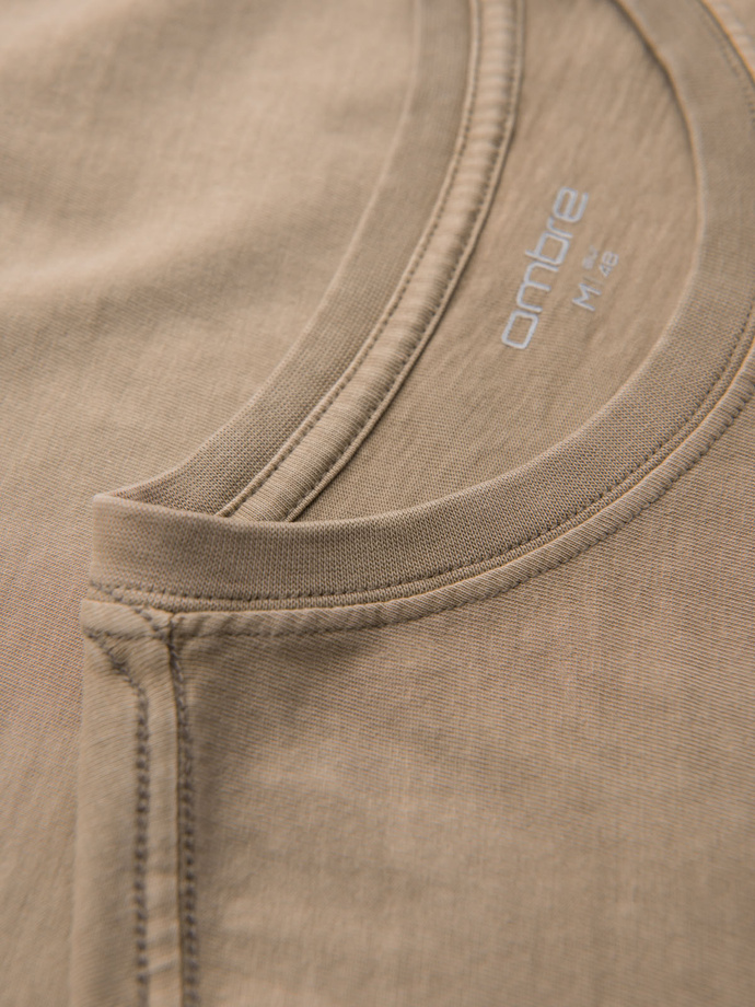 Cotton T-shirt with print on chest and back - dark beige V2 OM-TSWT-0201