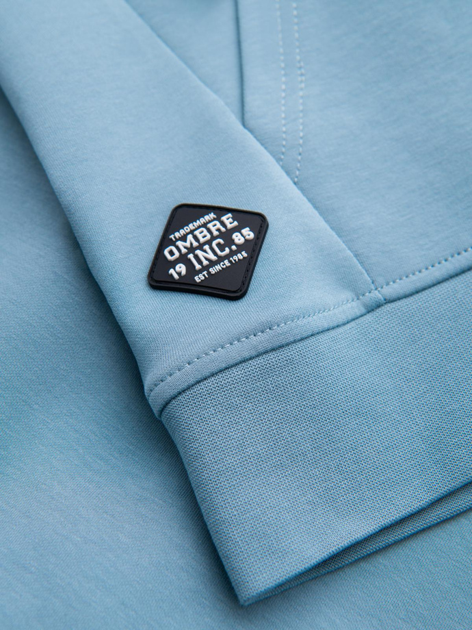 Unzipped hoodie sweatshirt in streetwear style - light blue V4 OM-SSZP-0213