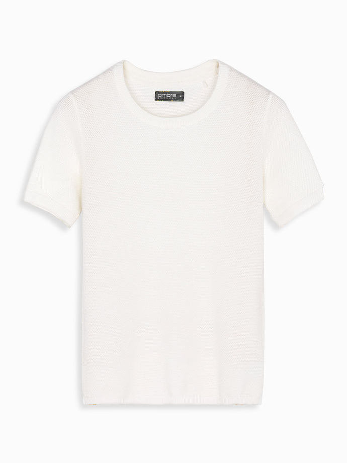 Dzianinowa koszulka męska z delikatną drobną strukturą -  biała V1 OM-TSCT-0244