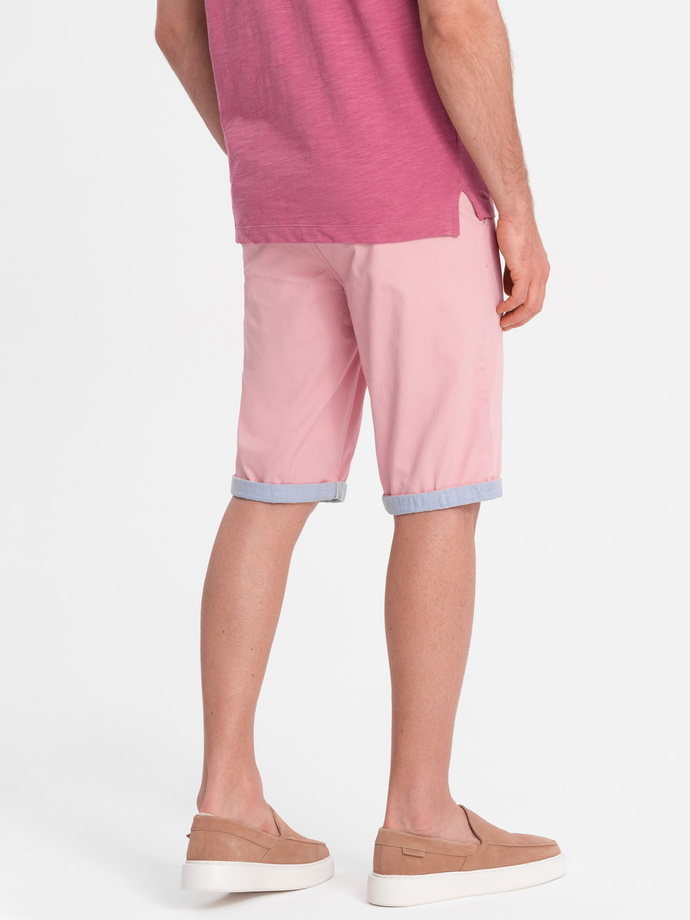 Men's chinos shorts with contrasting turn-up - pink V8 W421