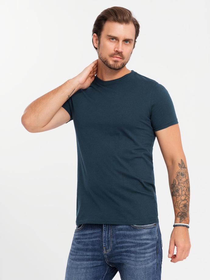 BASIC men's cotton t-shirt set with round neckline - black/white/ navy V1 OM-TSBS-0232
