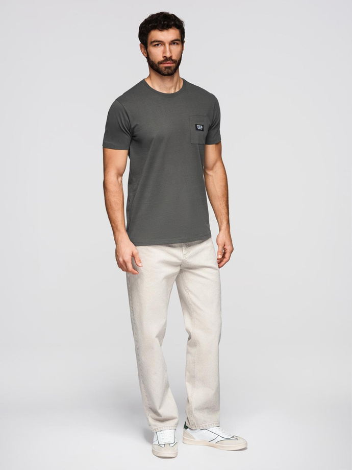 Men's casual t-shirt with pocket patch - graphite V11 OM-TSCT-0109