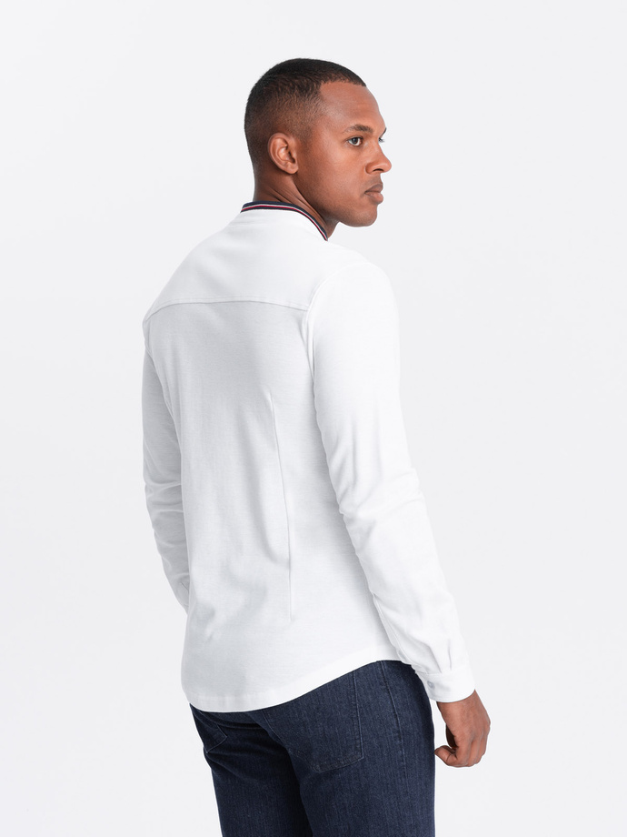 Men's SLIM FIT cotton shirt with stand-up collared colored stripes - white V1 OM-SHCS-0178