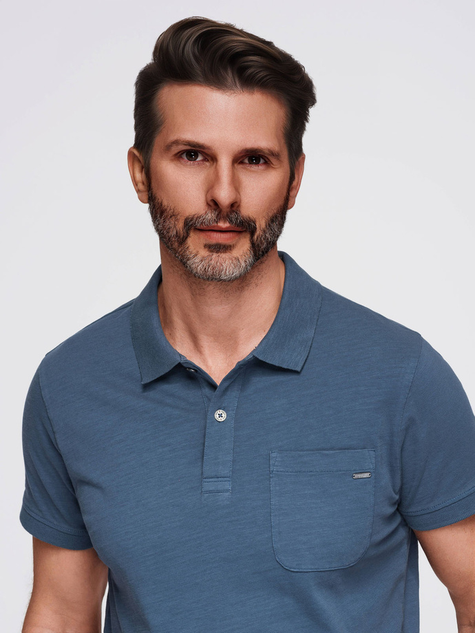 Men's polo t-shirt with decorative buttons - dark blue V8 S1744