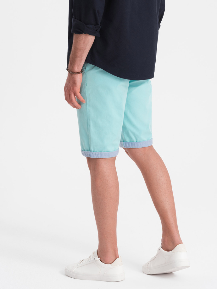 Men's chinos shorts with contrasting turn-up - turquoise V4 W421