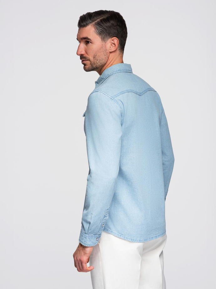 Men's denim snap shirt with pockets - light blue V1 OM-SHDS-0210